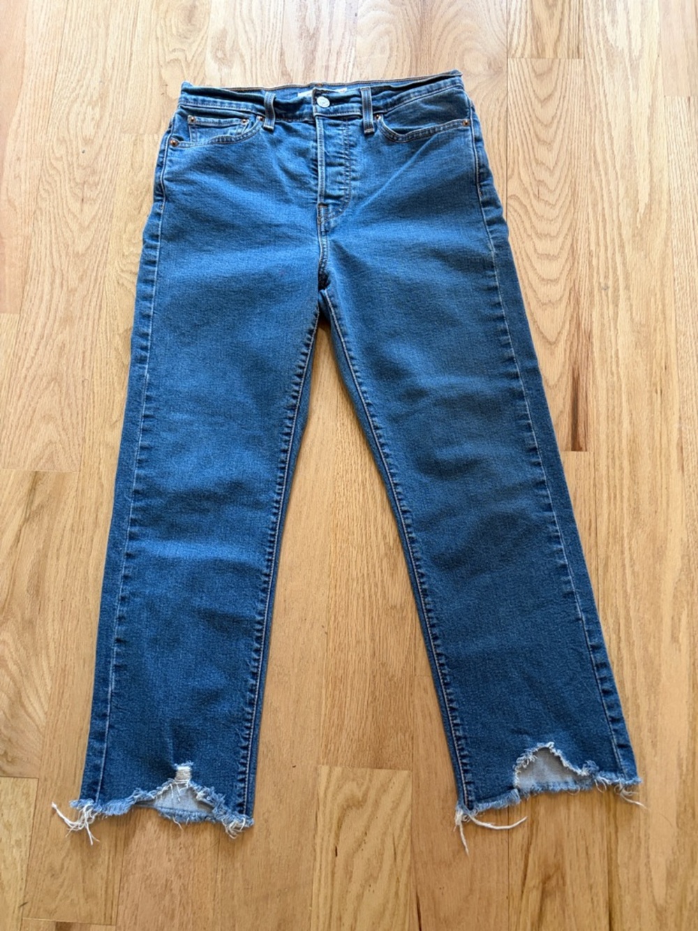 Levi's Wedgie Straight Blue Distressed Hem Women's Jeans